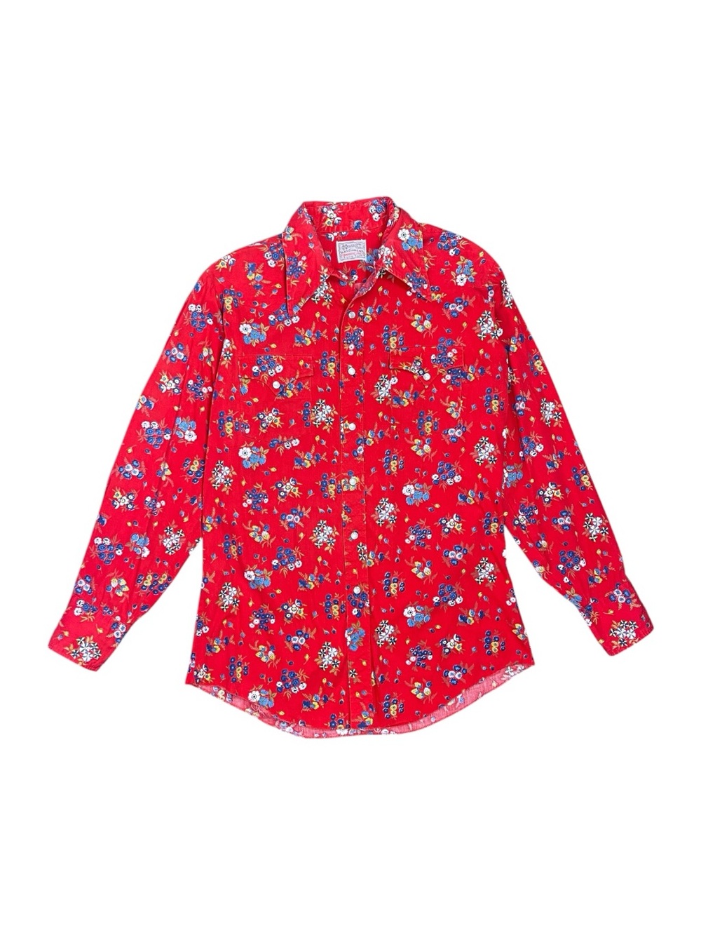 Vintage H Bar C Floral Western Shirt Men's Medium Red Pearl Snap 60s 70s